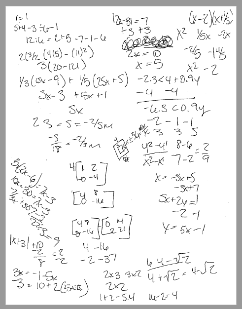 Disorganized Scratch Paper for Math Problem Solving with No Divisions Between Questions